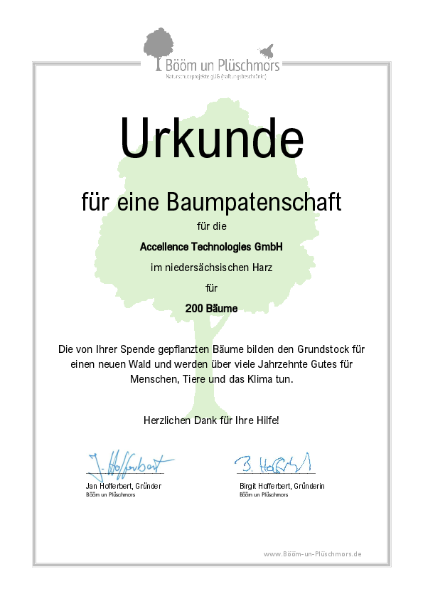 Accellence unterstützt Aufforstungsprojekt im Harz mit Baumpatenschaften