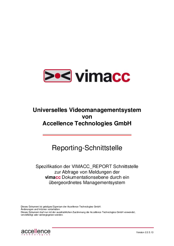Die Systemdokumentation des VMS für das Reporting der Schnittstellen.