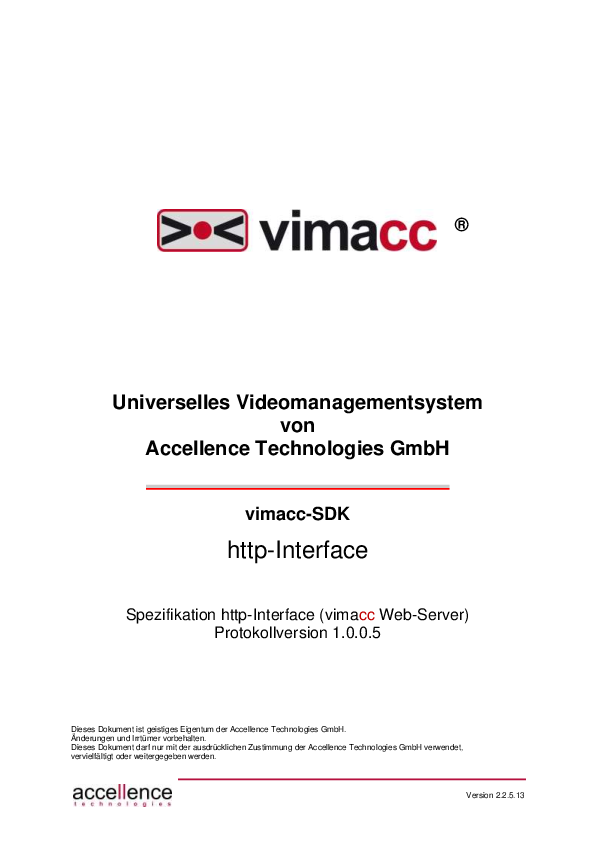 Die vimacc Systemdokumentation der HTTP Interfaces zum Download.